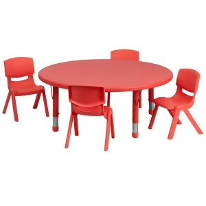 Flash Furniture 45 Inch Round Adjustable Red Plastic Activity Table Set w/ 4 Sch - All