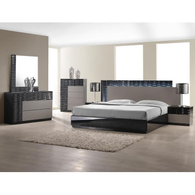 J&M Furniture Roma 6 Piece Platform Bedroom Set in Black & Grey Lacquer 