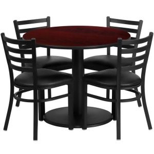 Flash Furniture 36 Inch Round Mahogany Laminate Table Set w/ 4 Ladder Back Metal - All