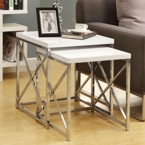 Monarch Specialties 3025 2 Piece Nesting Table Set Chrome Glossy White - All