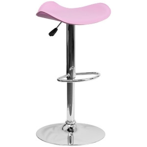 Flash Furniture Contemporary Pink Vinyl Adjustable Height Bar Stool w/ Chrome Ba - All