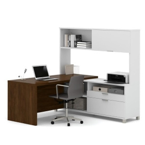 Bestar Pro-Linea 120882-30 L-desk With Hutch In White Oak Barrel - All