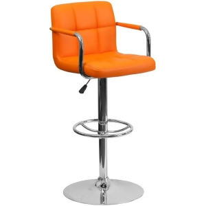 Flash Furniture Contemporary Orange Quilted Vinyl Adjustable Height Bar Stool w/ - All