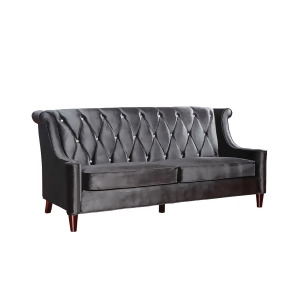 Armen Living Barrister Sofa In Black Velvet With Crystal Buttons - All