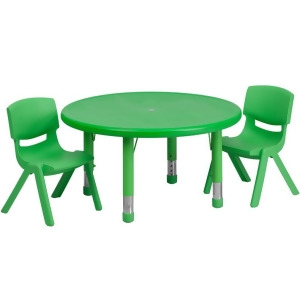 Flash Furniture 33 Inch Round Adjustable Green Plastic Activity Table Set w/ 2 S - All