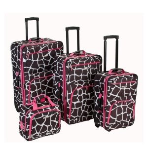 Rockland Pink Giraffe 4 Piece Luggage Set - All