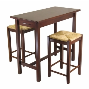 Winsome Wood 3 Piece Kitchen Island Table w/ 2 Rush Seat Stools - All