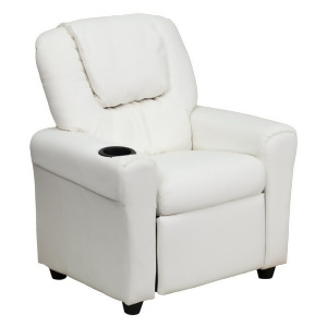 Flash Furniture Contemporary White Vinyl Kids Recliner w/ Cup Holder Headrest - All