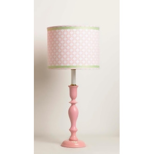 Yessica's Collection Pink Lamp With White Flowers And Lattice Work Drum Shade - All