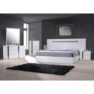 J M Furniture Palermo 5 Piece Platform Bedroom Set in White Lacquer Chrome - All