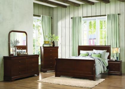 Homelegance Abbeville 4 Piece Sleigh Bedroom Set in Brown Cherry 