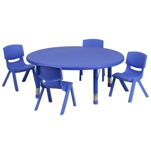 Flash Furniture 45 Inch Round Adjustable Blue Plastic Activity Table Set w/ 4 Sc - All