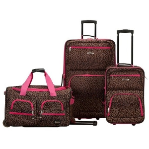 Rockland Pink Leopard 3 Piece Luggage Set - All