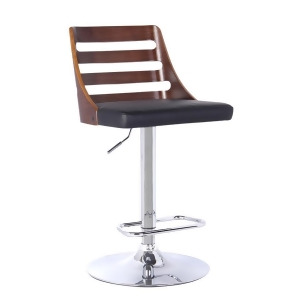 Armen Living Storm Barstool in Chrome finish with Walnut wood and Black Pu uphol - All