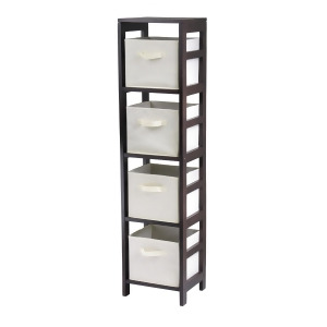 Winsome Wood Capri 4-Section N Storage Shelf w/ 4 Foldable Beige Fabric Baskets - All