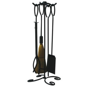Uniflame F-1187b 5 Piece Black Wrought Iron Fireset with Ring Handles - All
