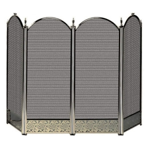 Uniflame S-4645 4 Fold Antique Brass Screen with Decorative Filigree - All