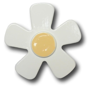 One World White Daisy with Pastel Yellow Center Wooden Drawer Pulls Set of 2 - All