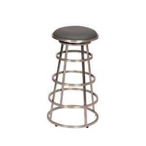 Armen Ringo Backless Brushed Stainless Steel Barstool in Gray Pu - All