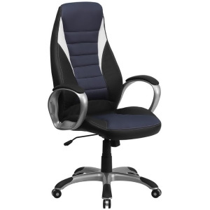 Flash Furniture High Back Black Vinyl Executive Office Chair w/ Blue Mesh Insets - All