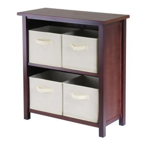 Winsome Wood Verona 2-Section M Storage Shelf w/ 4 Foldable Beige Fabric Baskets - All