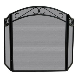Uniflame S-1088 3 Fold Black Wrought Iron Arch Top Screen with Scrolls - All