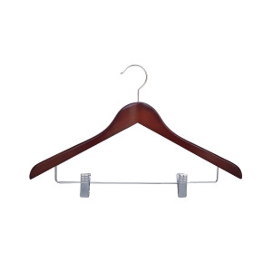 Proman Products Gemini Concave Suit Hanger w/ Wire Clips in Walnut - All