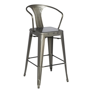 Chintaly Galvanized Steel Bar Stool With Back In Gun Metal Set of 4 - All