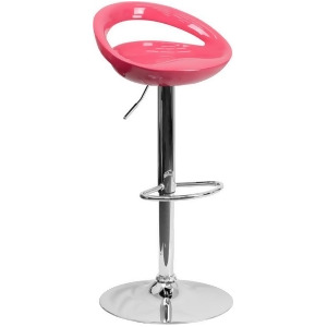 Flash Furniture Contemporary Pink Plastic Adjustable Height Bar Stool w/ Chrome - All