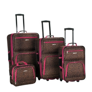 Rockland Pink Leopard 4 Piece Luggage Set - All