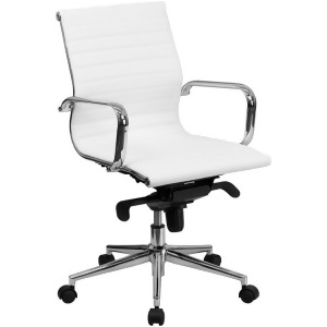 Flash Furniture Mid-Back White Ribbed Upholstered Leather Conference Chair Bt- - All