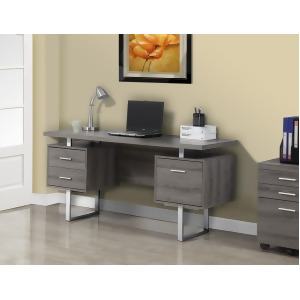 Monarch Specialties Dark Taupe Reclaimed-Look Silver Metal Office Desk I 7082 - All