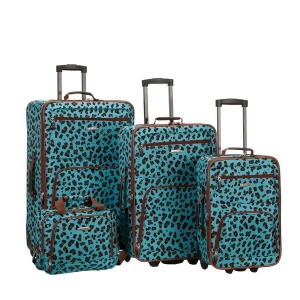 Rockland Blue Leopard 4 Piece Luggage Set - All