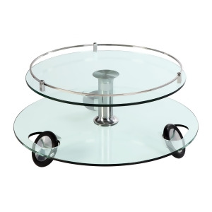 Chintaly Swivel Top Stationary Wheels Console Table In Glass And Chrome - All