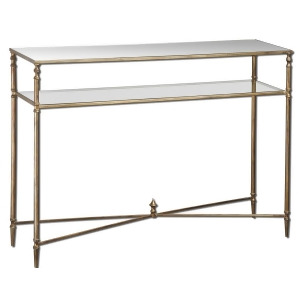 Uttermost Henzler Mirror Top Console Table w/ Iron Frame Glass Shelf - All