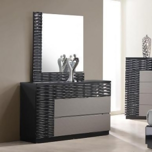J M Furniture Roma Dresser w/ Mirror in Black Grey Lacquer - All