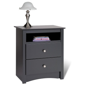 Prepac Sonoma Black Two-Drawer Tall Nightstand w/ Open Cubbie - All