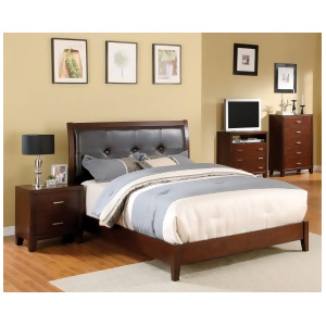 Furniture of America Faux Leather Tufted Bed In Brown Cherry - All