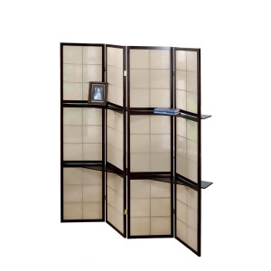 Monarch Specialties I 4624 Cappuccino 4 Panel Folding Screen w/ 2 Display Shelve - All