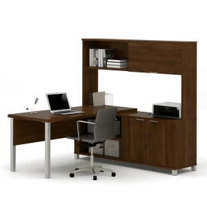 Bestar Pro-Linea L-desk With Hutch In Oak Barrel Closed - All