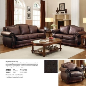 Homelegance Midwood 3 Piece Living Room Set in Dark Brown Leather - All