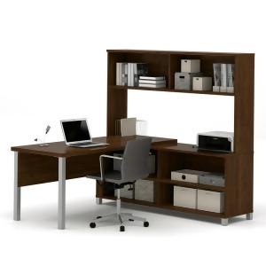 Bestar Pro-Linea L-desk With Hutch In Oak Barrel Open - All