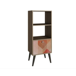 Manhattan Comfort Sami Double Bookcase In Oak / Stamp / Grey - All