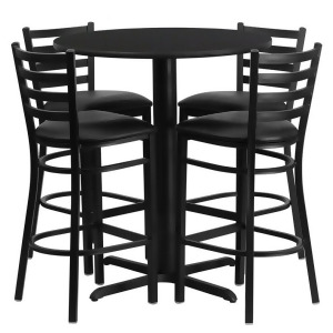 Flash Furniture 30 Inch Round Black Laminate Table Set w/ 4 Ladder Back Metal Ba - All