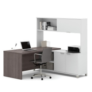 Bestar Pro-Linea 120884-47 L-desk With Hutch In White Bark Grey - All