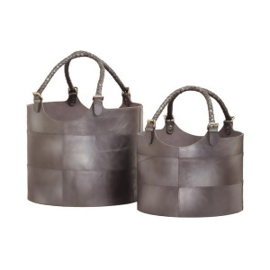 Nested Gunmetal Leather Buckets-Set Of 2 - All
