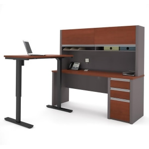 Bestar Connexion L-desk With Hutch Including Electric Height Adjustable Table In - All