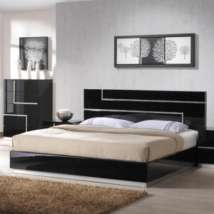 J M Furniture Lucca Platform Bed in Black Lacquer - All