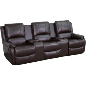 Flash Furniture Brown Leather Pillowtop 3-Seat Home Theater Recliner With Storag - All