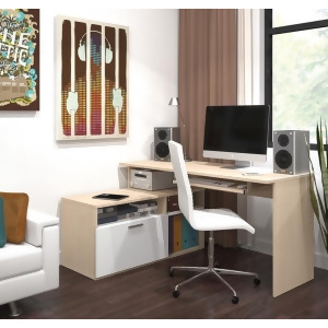 Bestar Modula L-shaped Workstation In Northern Maple White - All